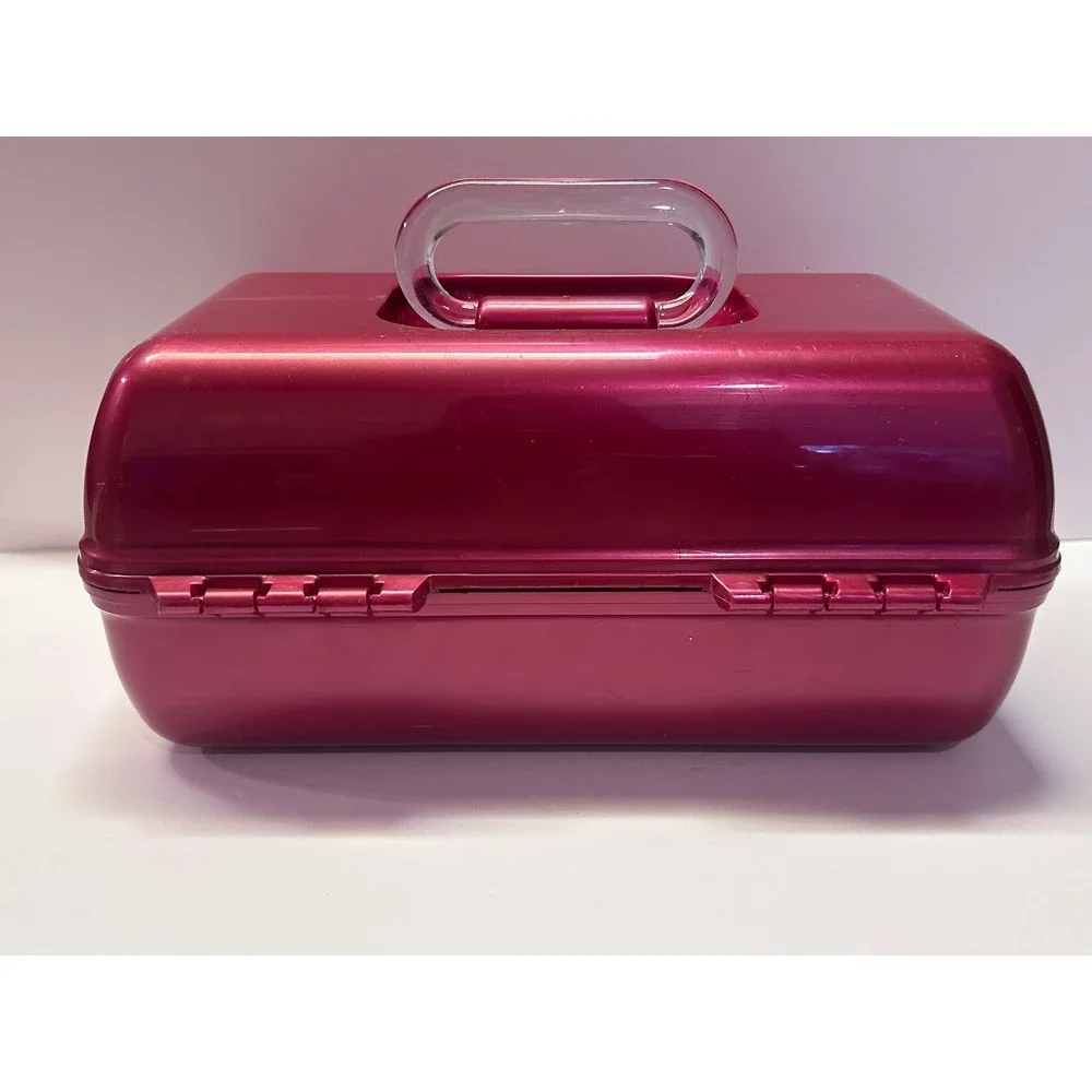 Caboodles Makeup Case Burgundy Train Cosmetic Organizer Mirror 12